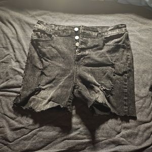 high waisted grey/black jean shorts